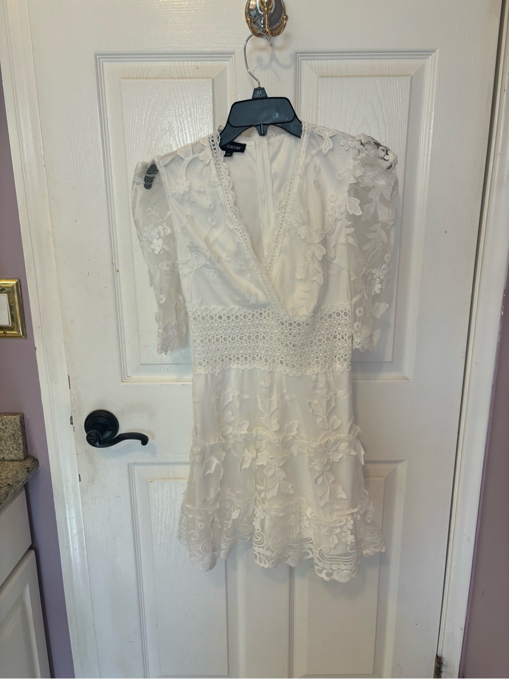 Ivory Lace Midi Dress with Crochet Waist